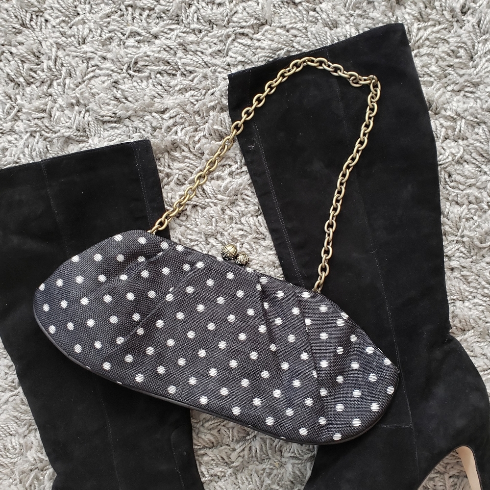 NWOT FRANCHI black evening bag clutch polka dot vintage